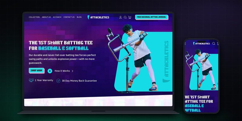 Attackletics homepage on desktop and mobile