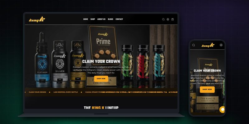 King K Kratom homepage on desktop and mobile