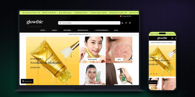 Glowthie homepage on desktop and mobile