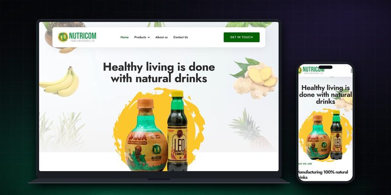 Nutricom Uganda homepage on desktop and mobile