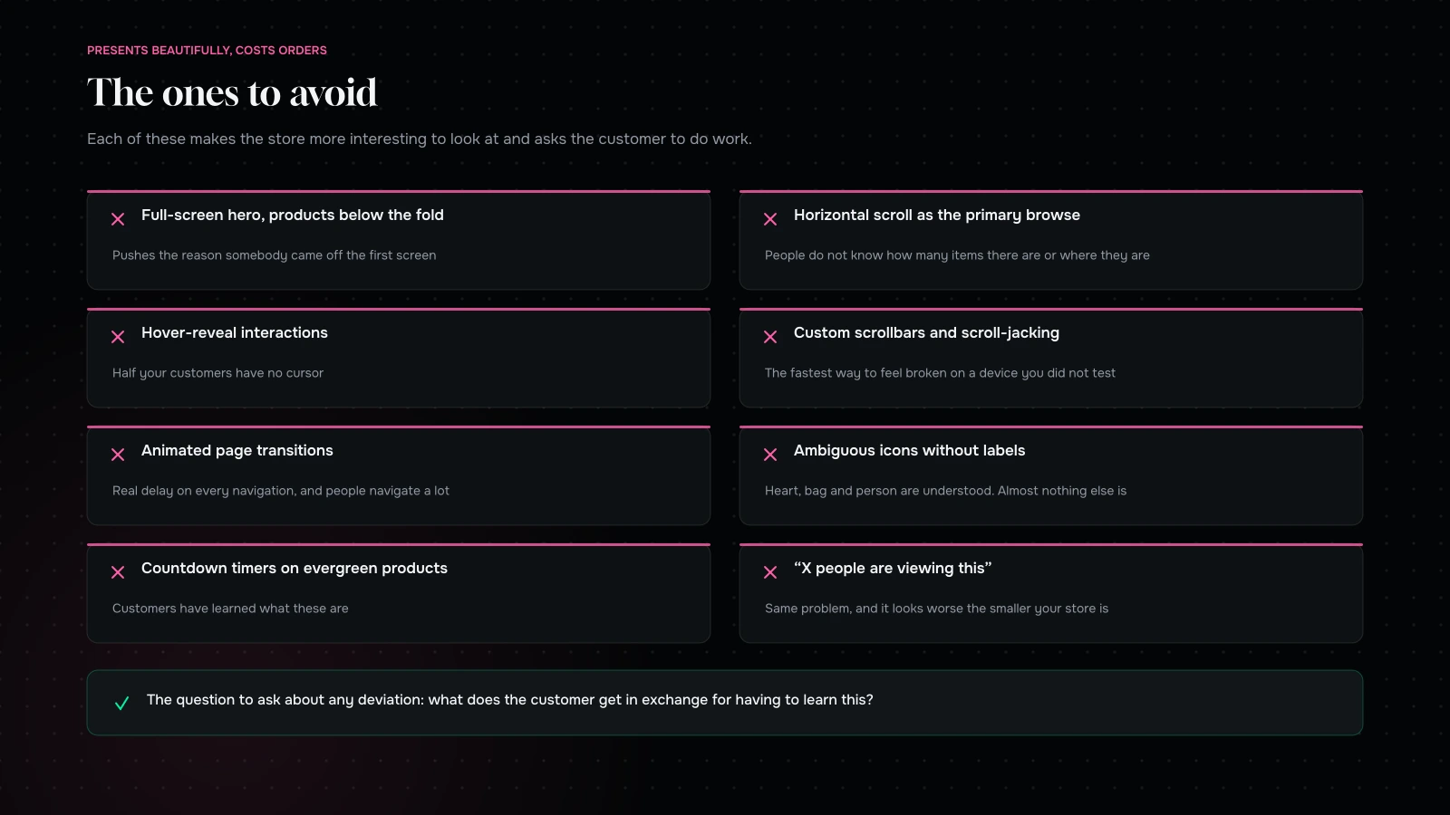 Interface patterns that look sophisticated in a design review and cost conversion in production