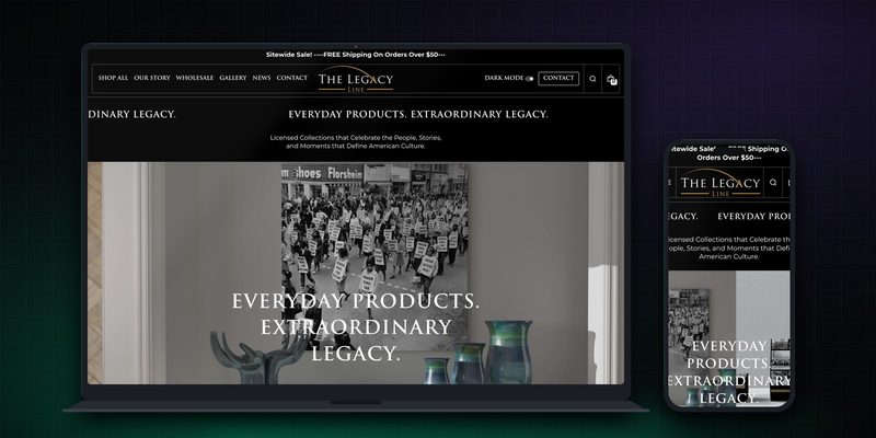 The Legacy Line homepage on desktop and mobile